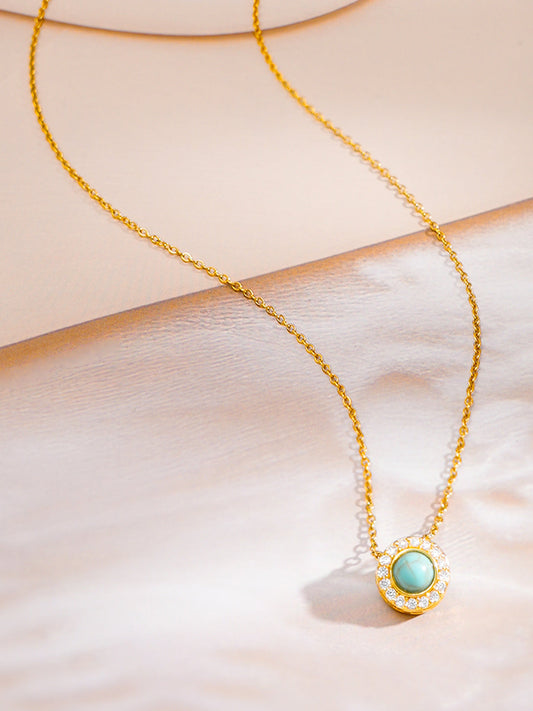 Demi Fine 18K Gold Plated Stainless steel Chain Turquoise Blue Pendant Necklace Length - 22.5 cm