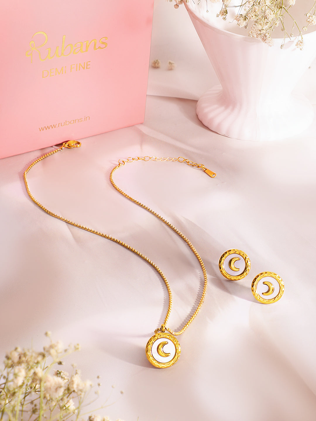 Demi Fine 18k Gold Plated Stainless Steel Moon Motif Pendant Set Necklace Length - 45.5 cm