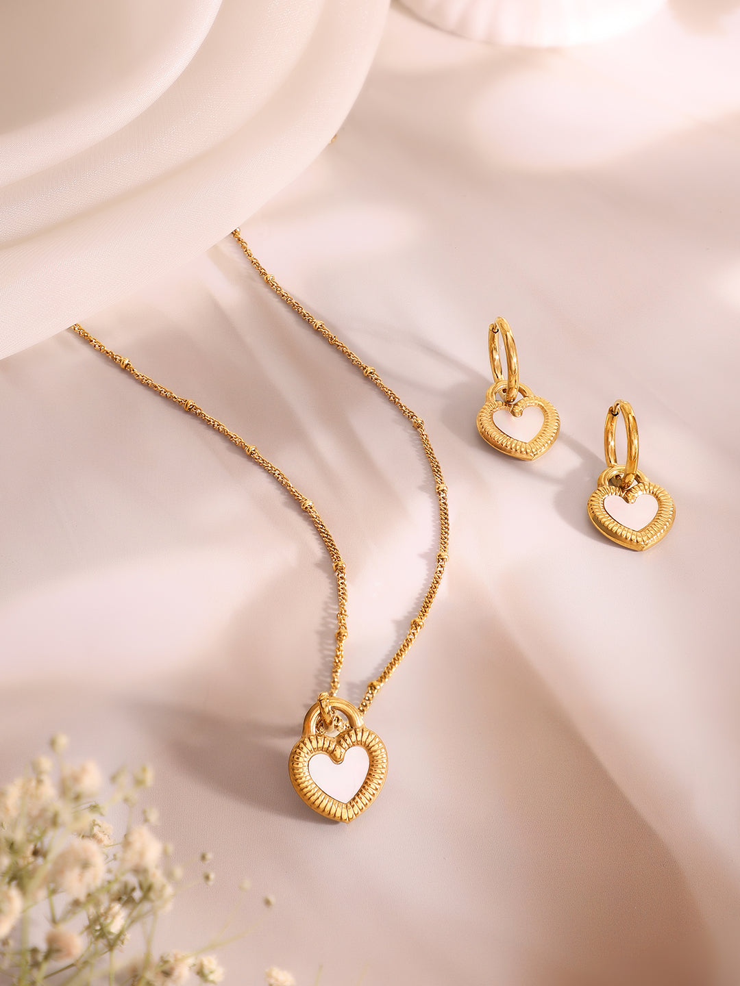 Demi Fine 18k Gold Plated Stainless Steel Reversible Black Heart Pendant Necklace Set Necklace Length - 47 cm