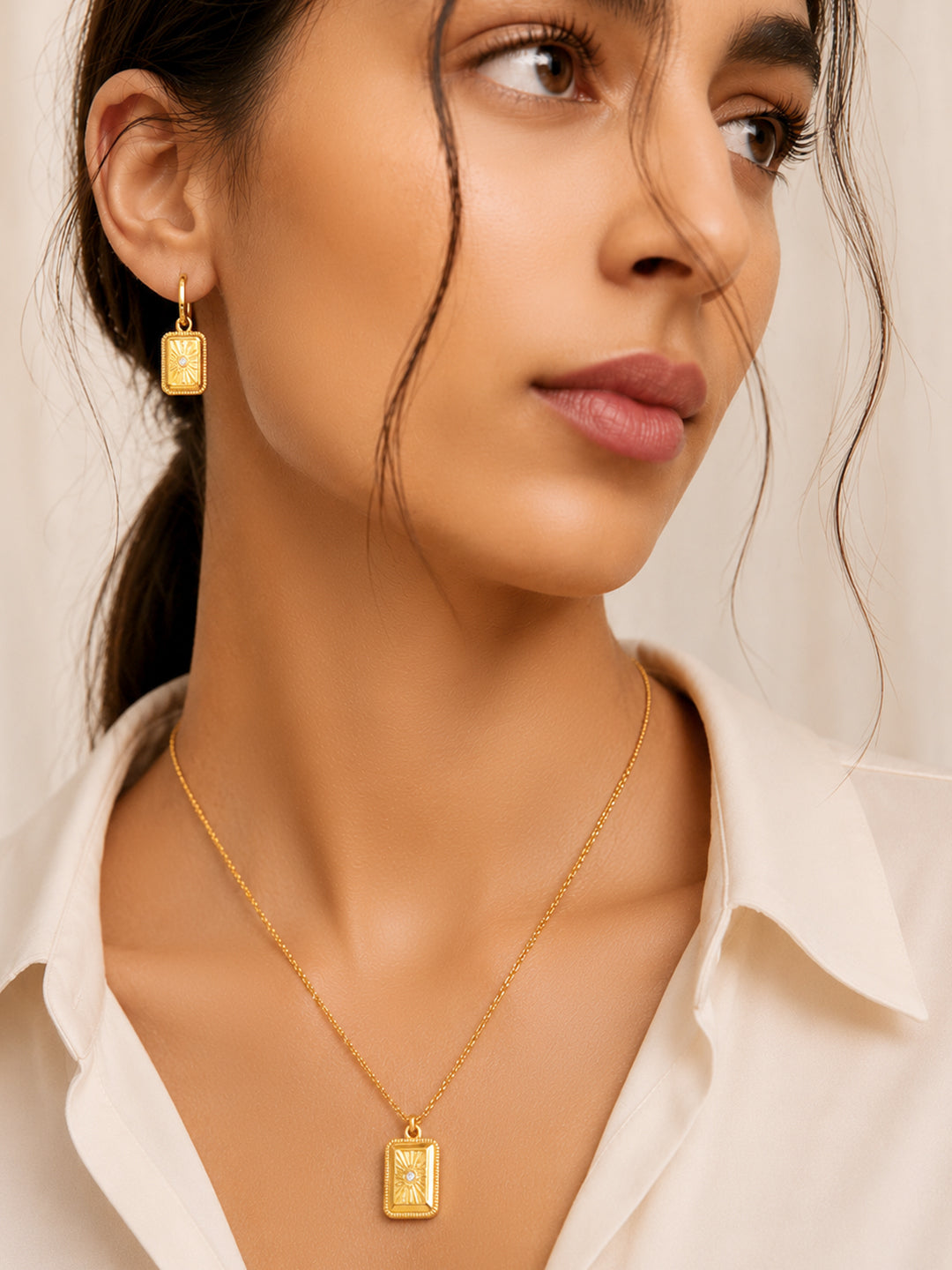 Demi Fine 18k Gold Plated Stainless Steel Geometric Pendant Set Necklace Length - 50 cm