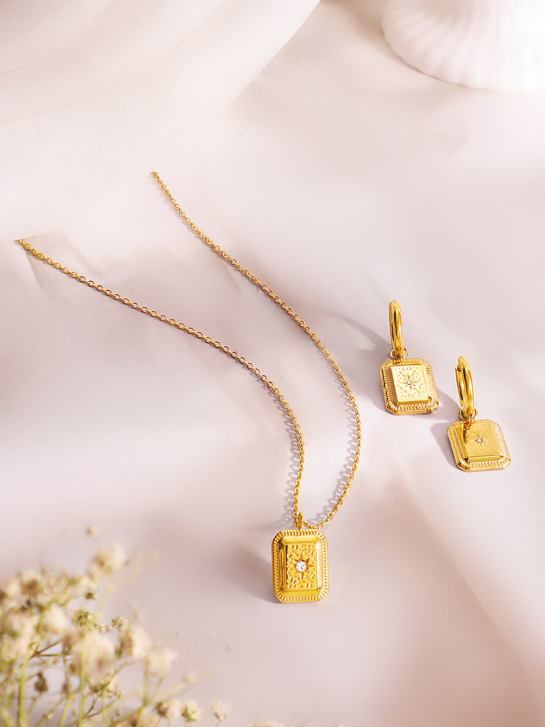 Demi Fine 18k Gold Plated Stainless Steel Geometric Pendant Set Necklace Length - 50 cm