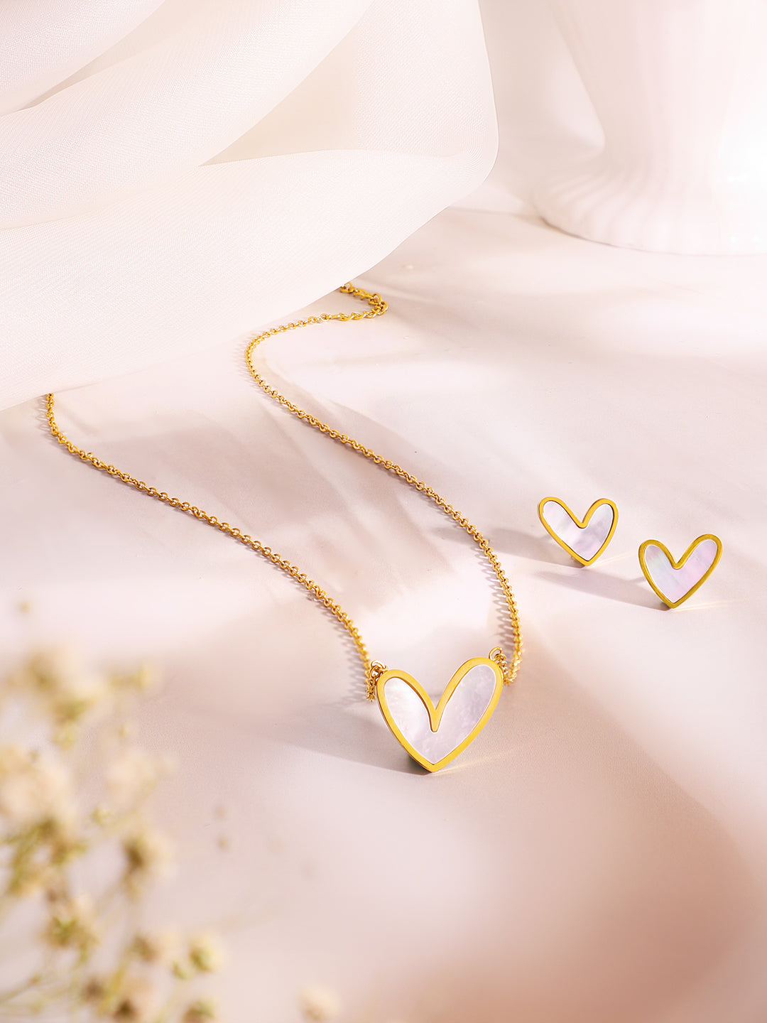 Demi Fine 18k Gold Plated Stainless Steel White Heart Pendant Set Necklace Length - 45.5 cm