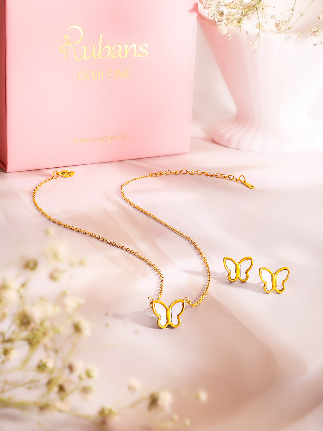 Demi Fine 18k Gold Plated Stainless Steel Butterfly Pendant Set Necklace Length - 45 cm