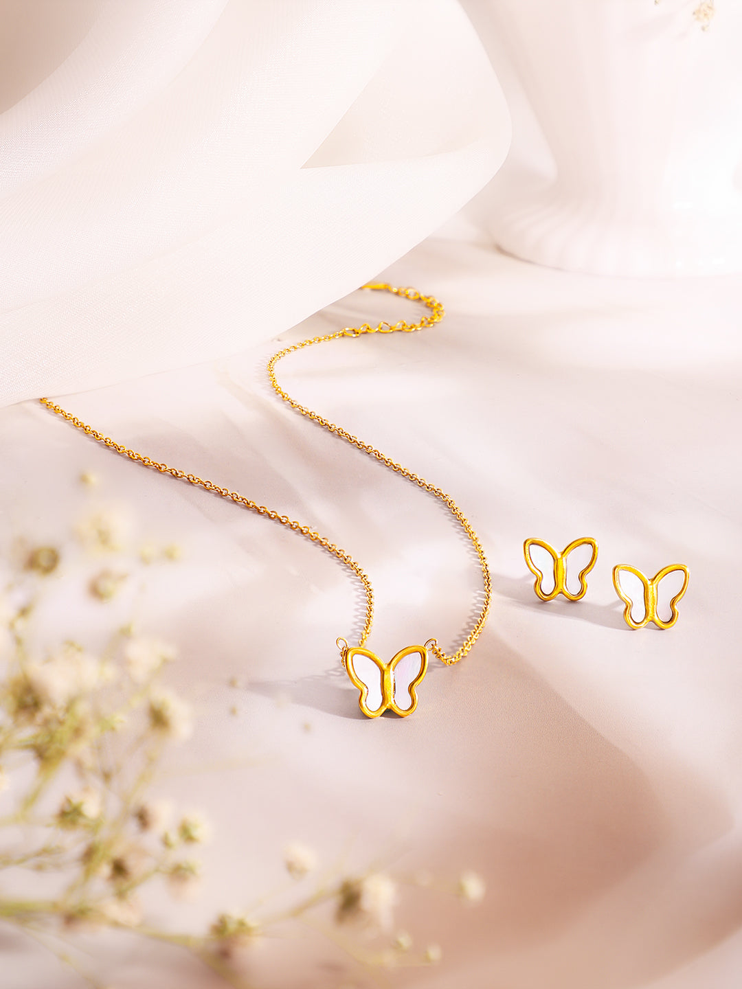 Demi Fine 18k Gold Plated Stainless Steel Butterfly Pendant Set Necklace Length - 45 cm