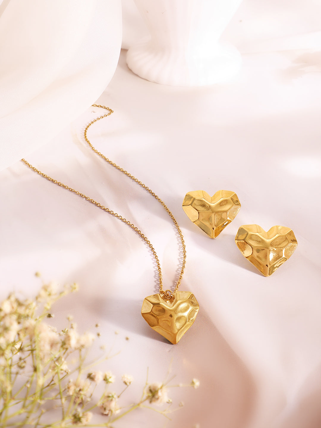 Demi Fine 18k Gold Plated Stainless Steel Textured Heart Pendant Set Necklace Length - 44.5 cm