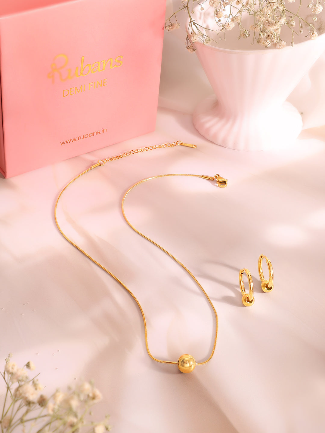 Demi Fine 18k Gold Plated Stainless Steel Ball Pendant  Set Necklace Length - 45 cm