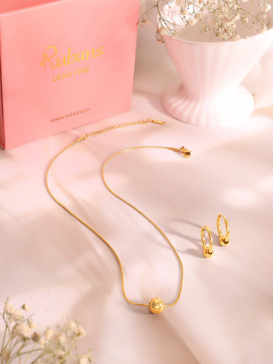Demi Fine 18k Gold Plated Stainless Steel Ball Pendant  Set Necklace Length - 45 cm