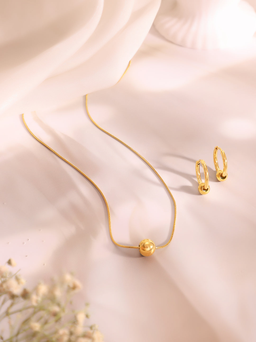 Demi Fine 18k Gold Plated Stainless Steel Ball Pendant  Set Necklace Length - 45 cm