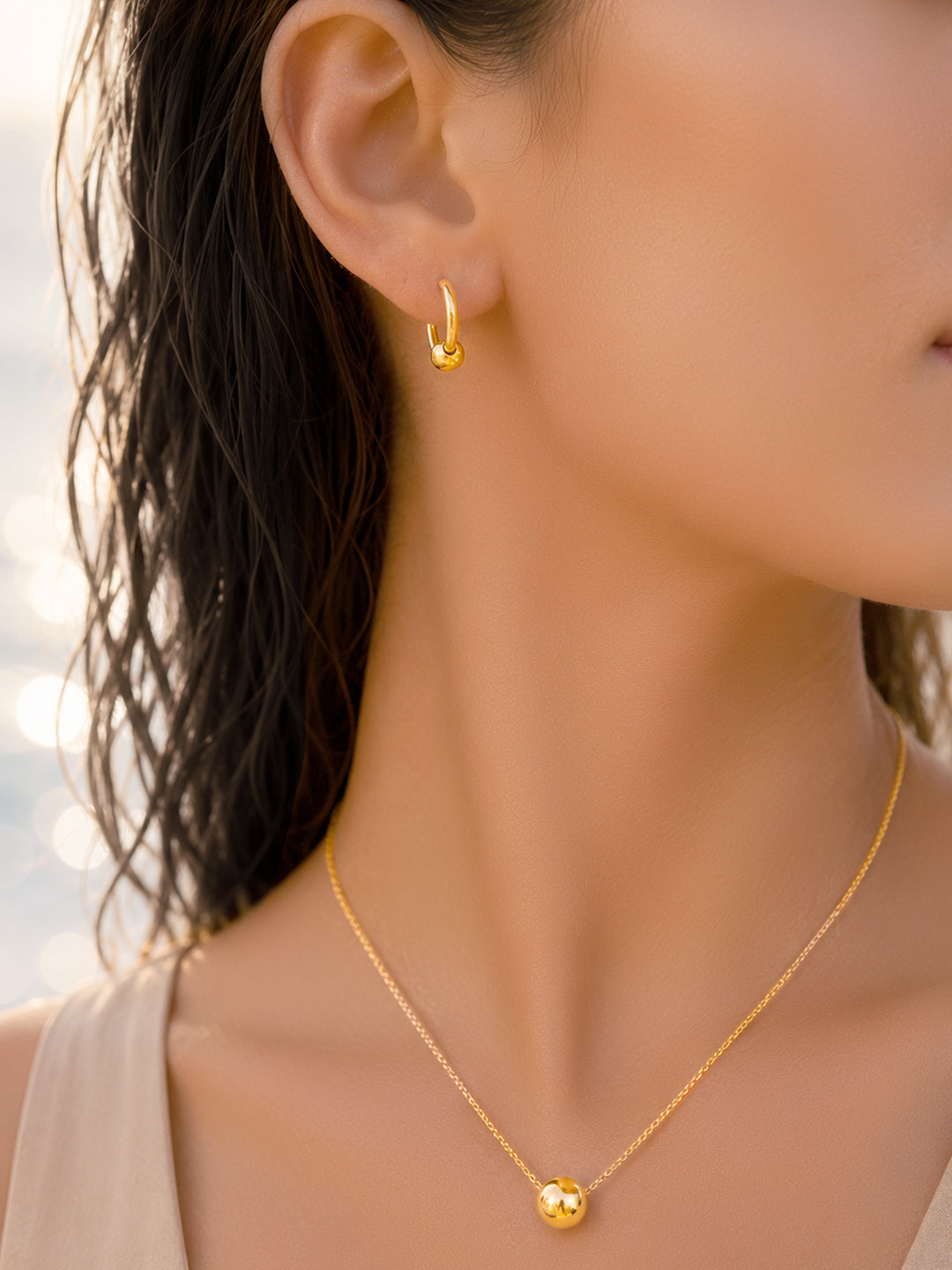 Demi Fine 18k Gold Plated Stainless Steel Ball Pendant  Set Necklace Length - 45 cm