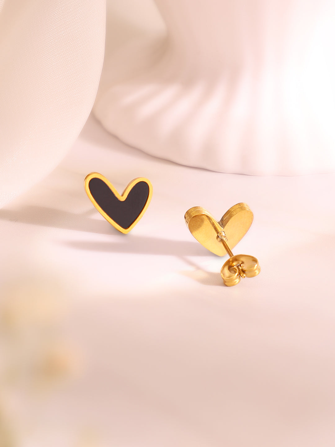 Demi Fine 18K Gold Plated Stainless Steel Black Heart Pendant Set Necklace Length - 47 cm