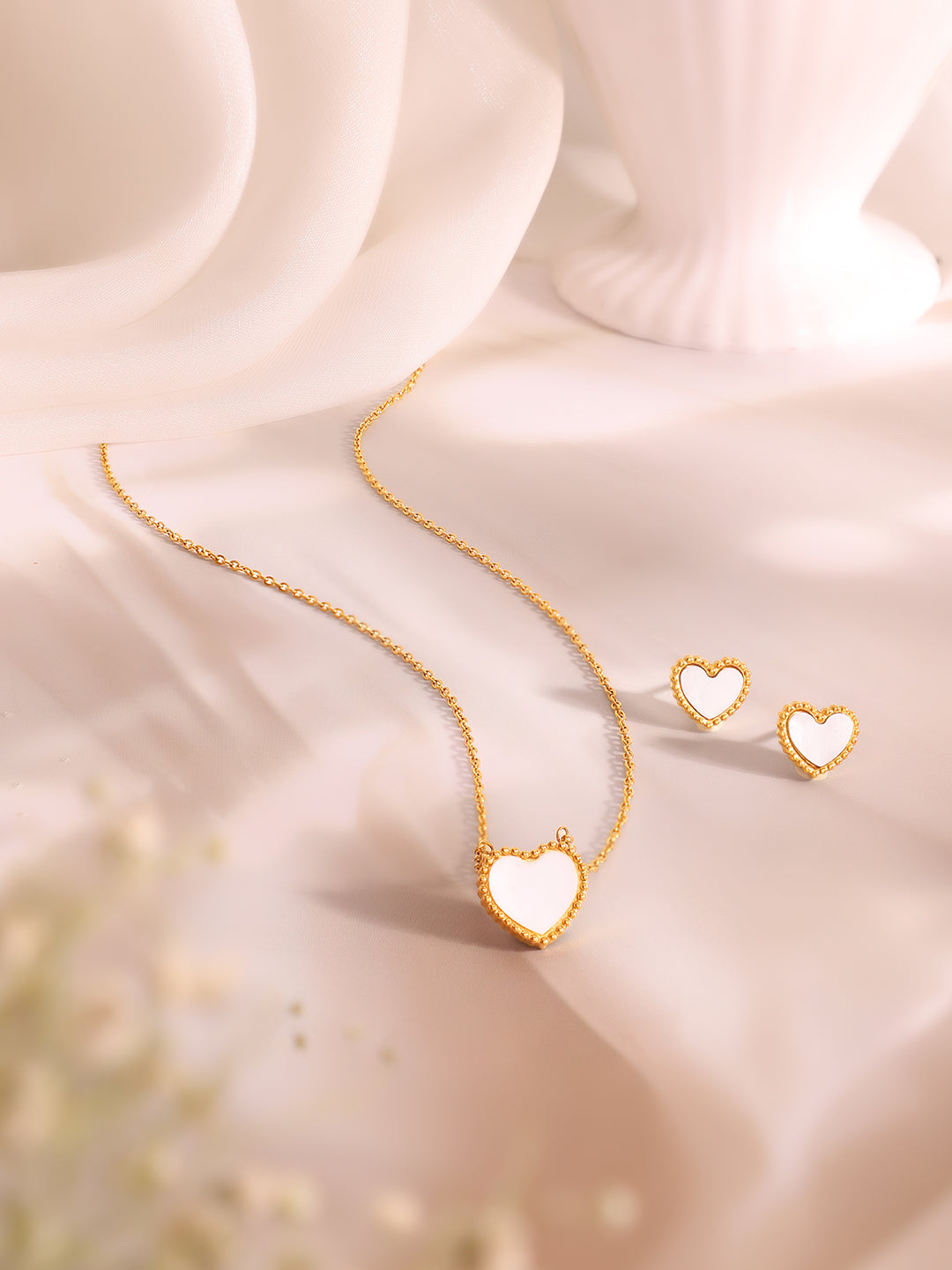 Demi Fine 18K Gold Plated Stainless Steel White Heart Pendant Set Necklace Length - 45.5 cm