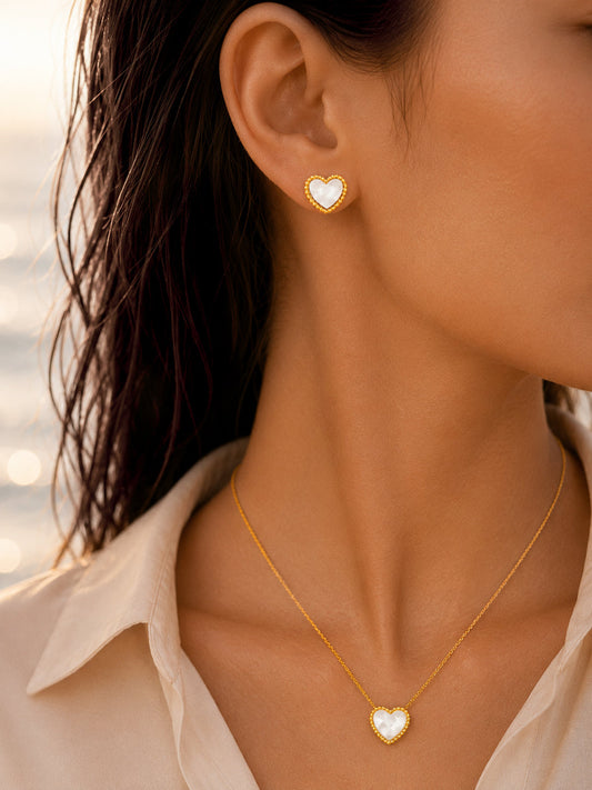 Demi Fine 18K Gold Plated Stainless Steel White Heart Pendant Set Necklace Length - 45.5 cm