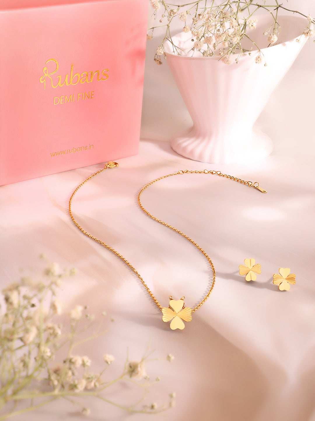 Demi Fine 18K Gold Plated Stainless Steel Floral Pendant Set Necklace Length - 46 cm
