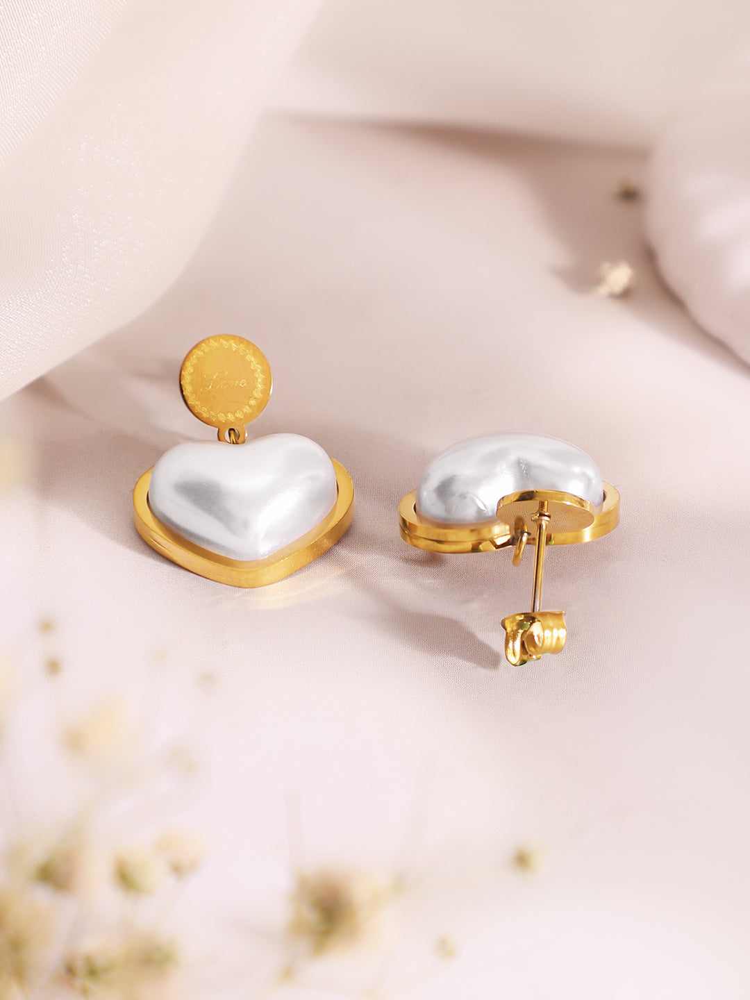 Demi Fine 18K Gold Plated Stainless Steel Pearl Heart Pendant Necklace Set Necklace Length - 44 cm