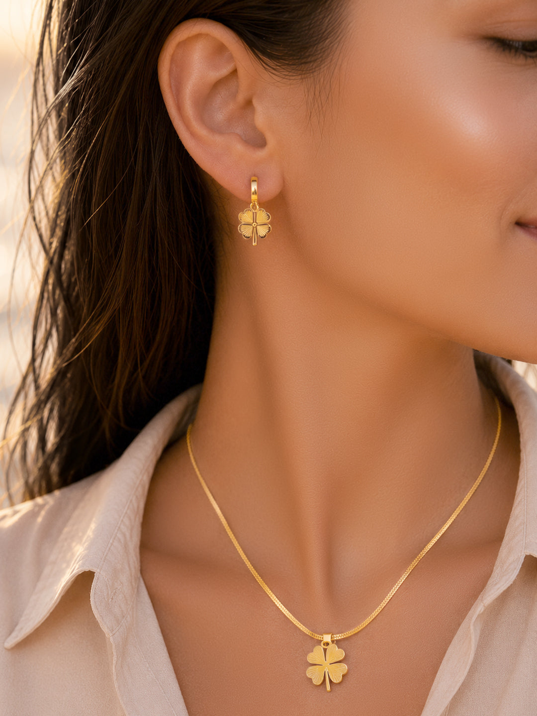 Demi Fine 18K Gold Plated Stainless Steel Floral Drop Pendant Set Necklace Length - 45.5 cm