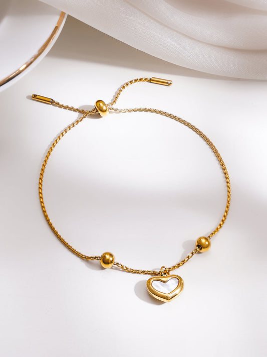 Demi Fine 18K Gold Plated Stainless steel Adjustable Chain Heart Charm Bracelet Length - 12 cm