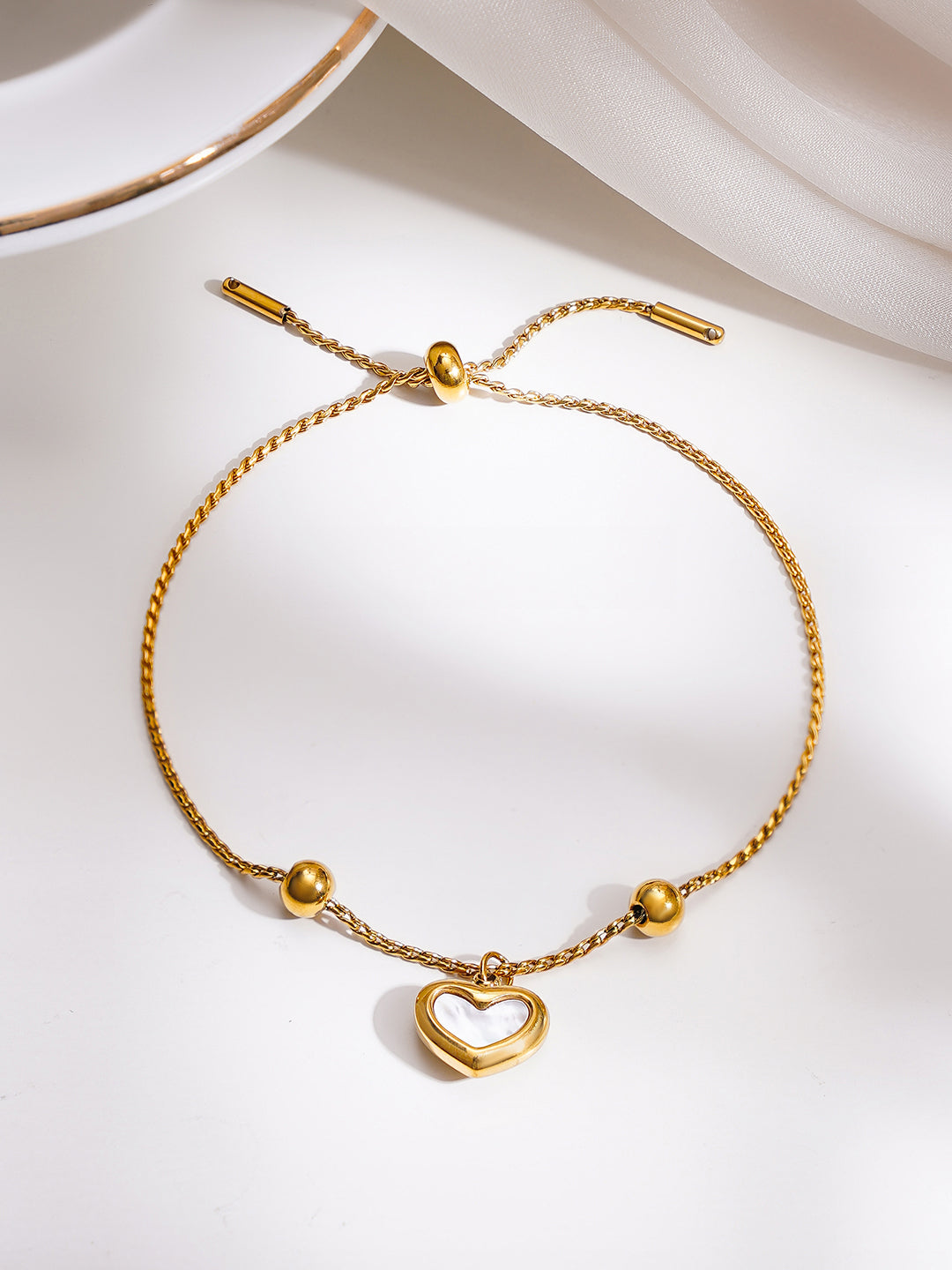 Demi Fine 18K Gold Plated Stainless steel Adjustable Chain Heart Charm Bracelet Length - 12 cm