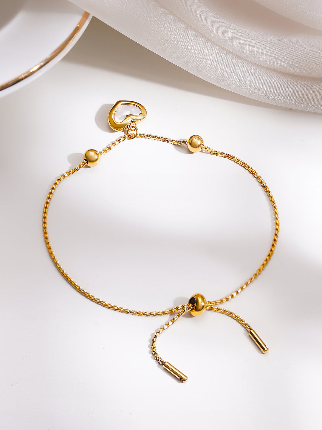 Demi Fine 18K Gold Plated Stainless steel Adjustable Chain Heart Charm Bracelet Length - 12 cm