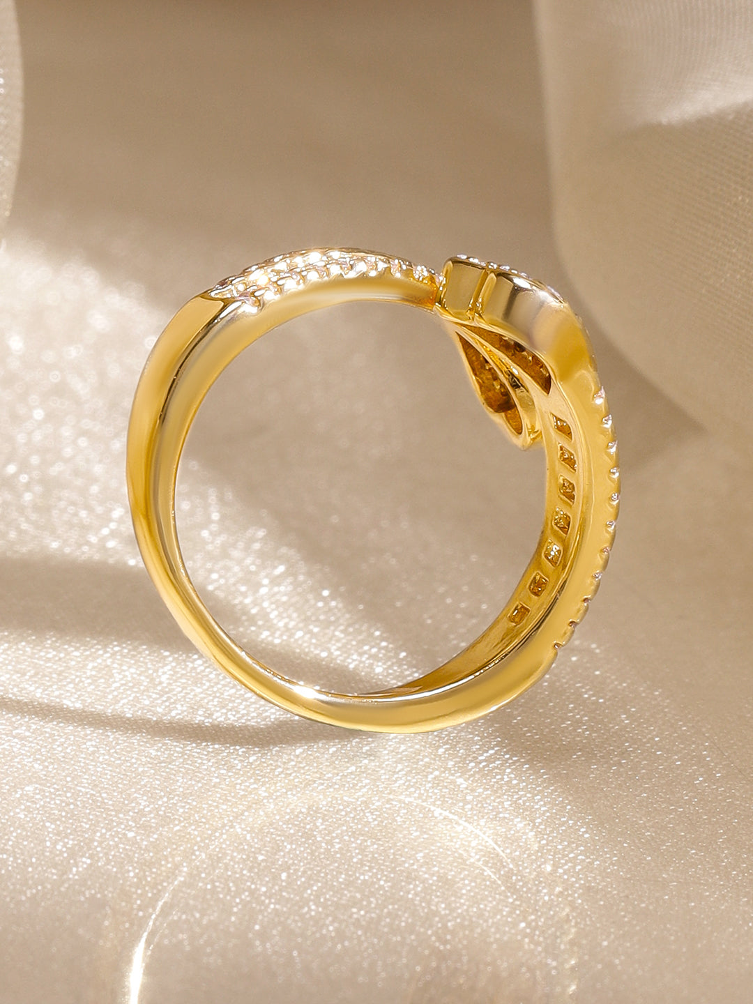 【Rubans】 18K Gold Plated Dual Heart Cubic Zirconia Adjustable Ring｜18K ゴールドメッキ ダブルハート ジルコニア リング