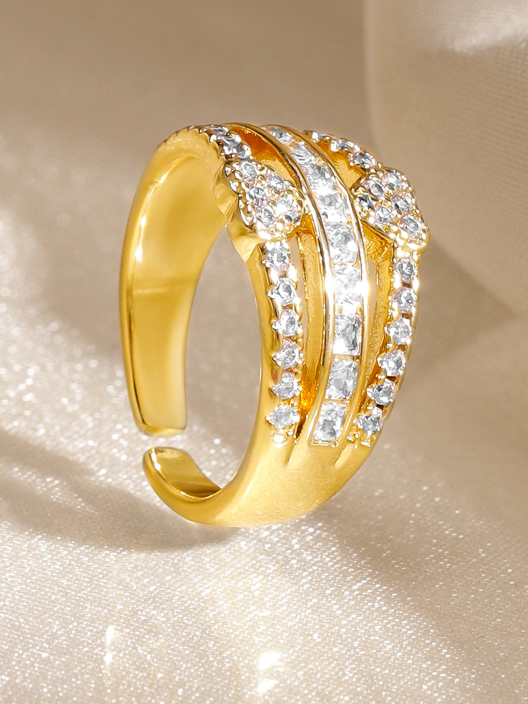 【Rubans】 American Diamond Zirconia Gold Heart Ring｜アメリカンダイヤモンド ジルコニア ゴールド ツインハート アジャスタブルリング