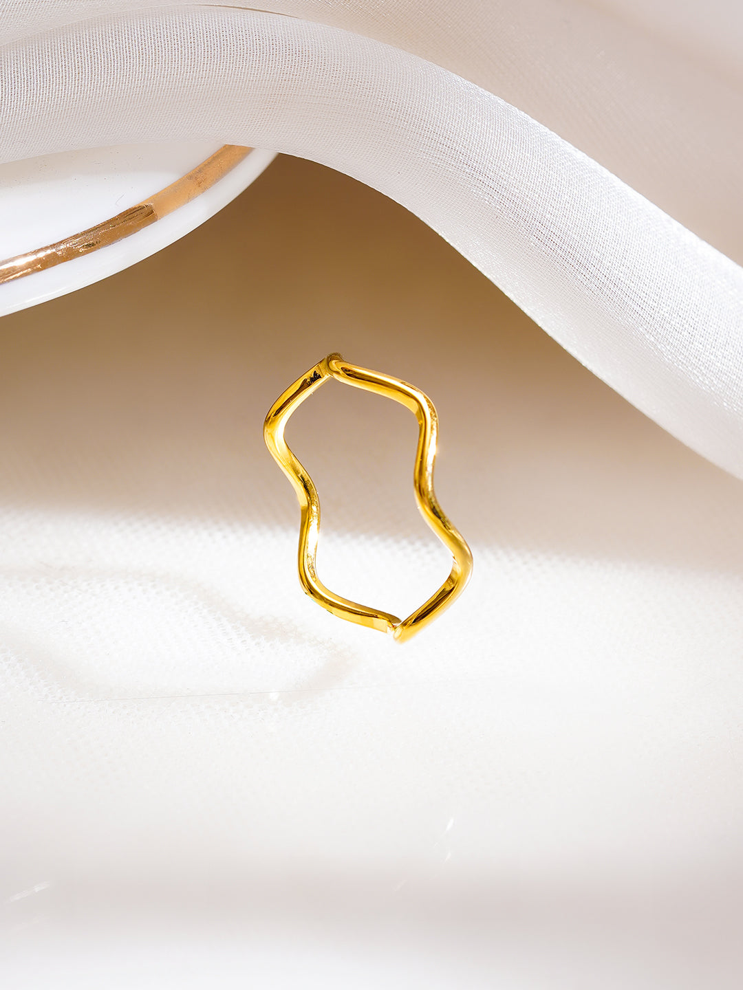 Demi Fine 18K Gold Plated Stainless Steel Curve Outline Statement Ring フリーサイズ