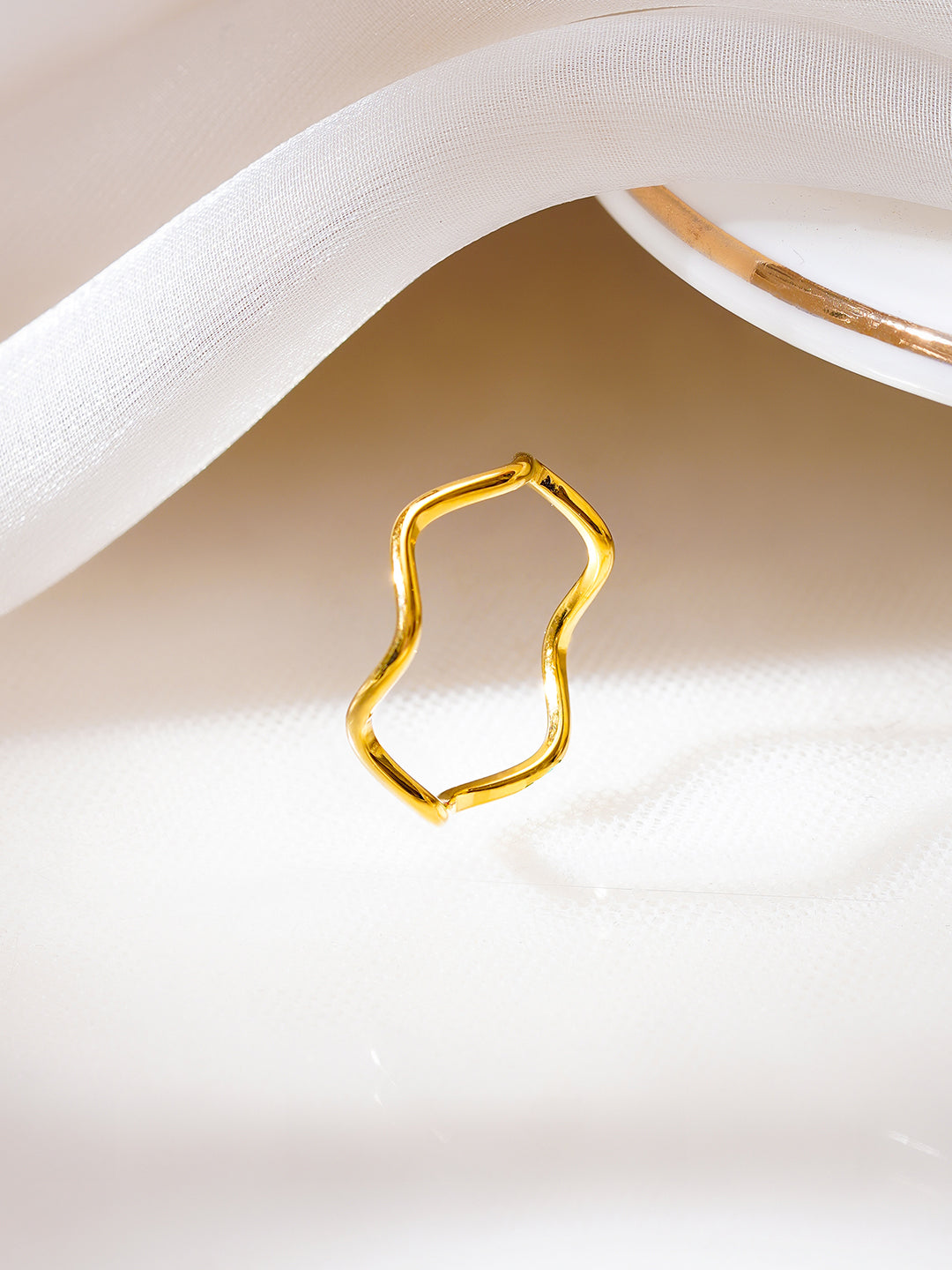 Demi Fine 18K Gold Plated Stainless Steel Curve Outline Statement Ring フリーサイズ