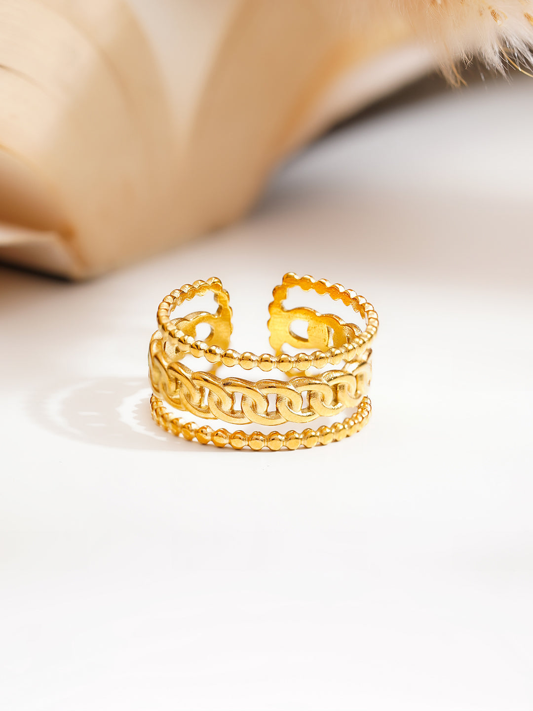 Demi Fine 18K Gold Plated Stainless steel Linked Layers Statement Ring Length - Adjustable