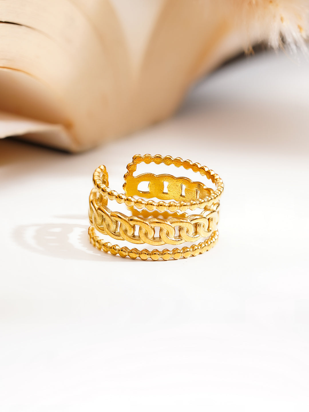 Demi Fine 18K Gold Plated Stainless steel Linked Layers Statement Ring Length - Adjustable