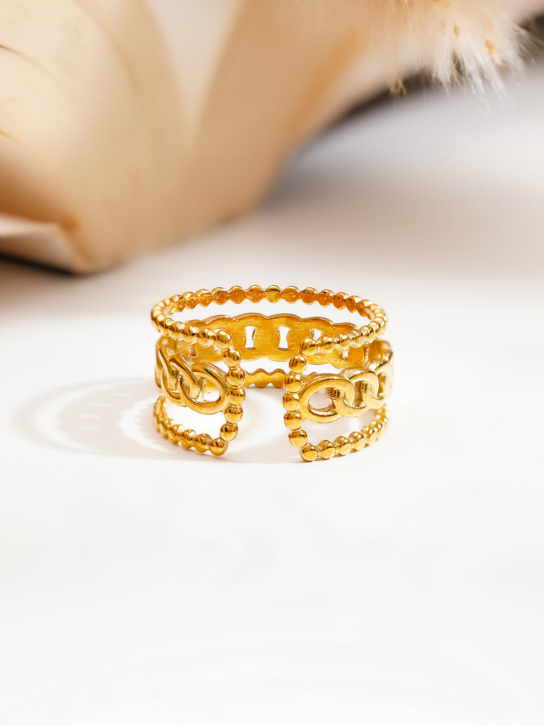 Demi Fine 18K Gold Plated Stainless steel Linked Layers Statement Ring Length - Adjustable