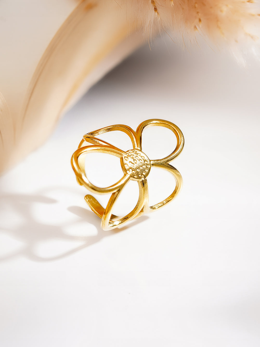 Demi Fine 18K Gold Plated Stainless steel Blooming Daisy Statement Ring Length - Adjustable