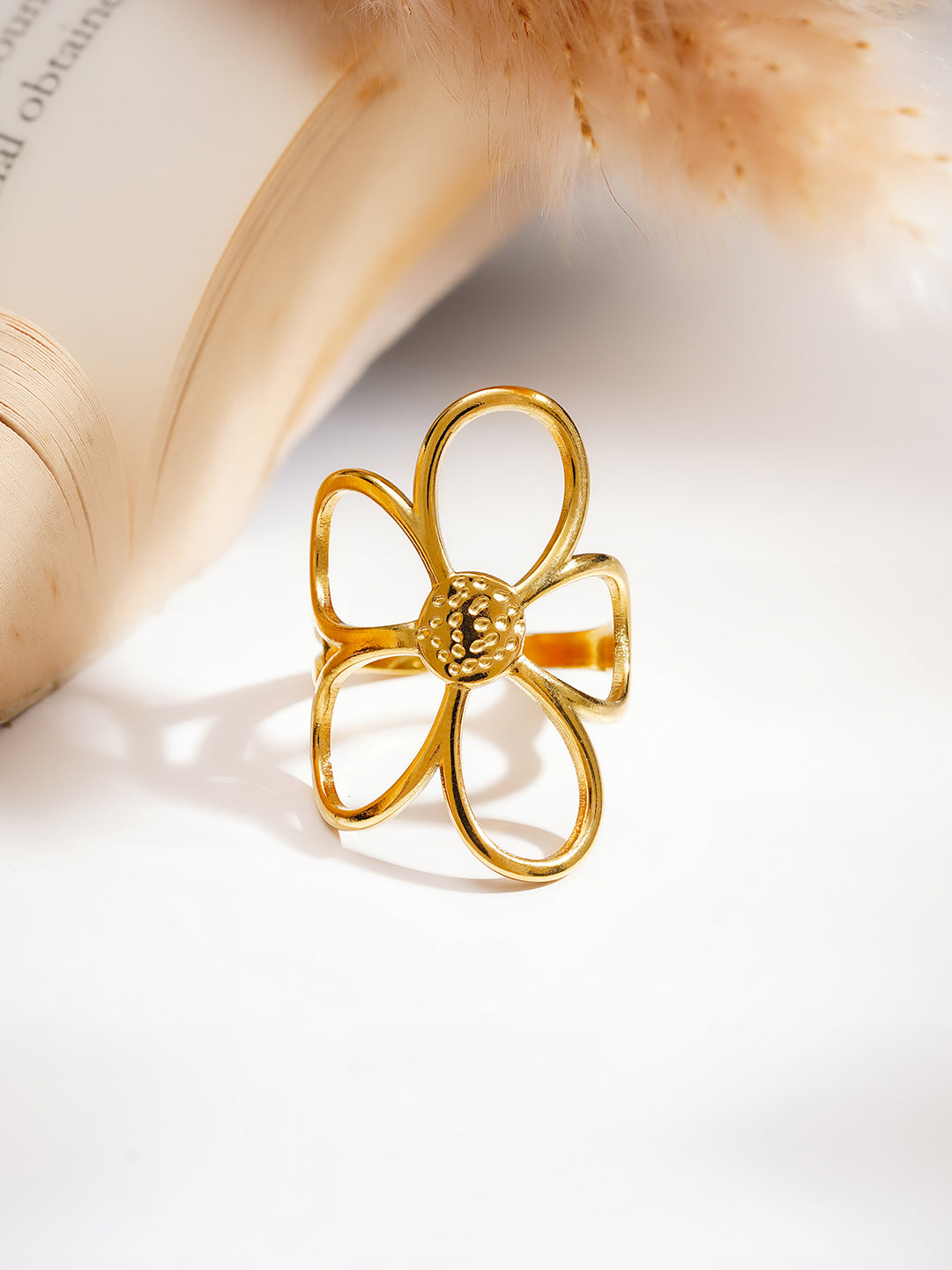 Demi Fine 18K Gold Plated Stainless steel Blooming Daisy Statement Ring Length - Adjustable