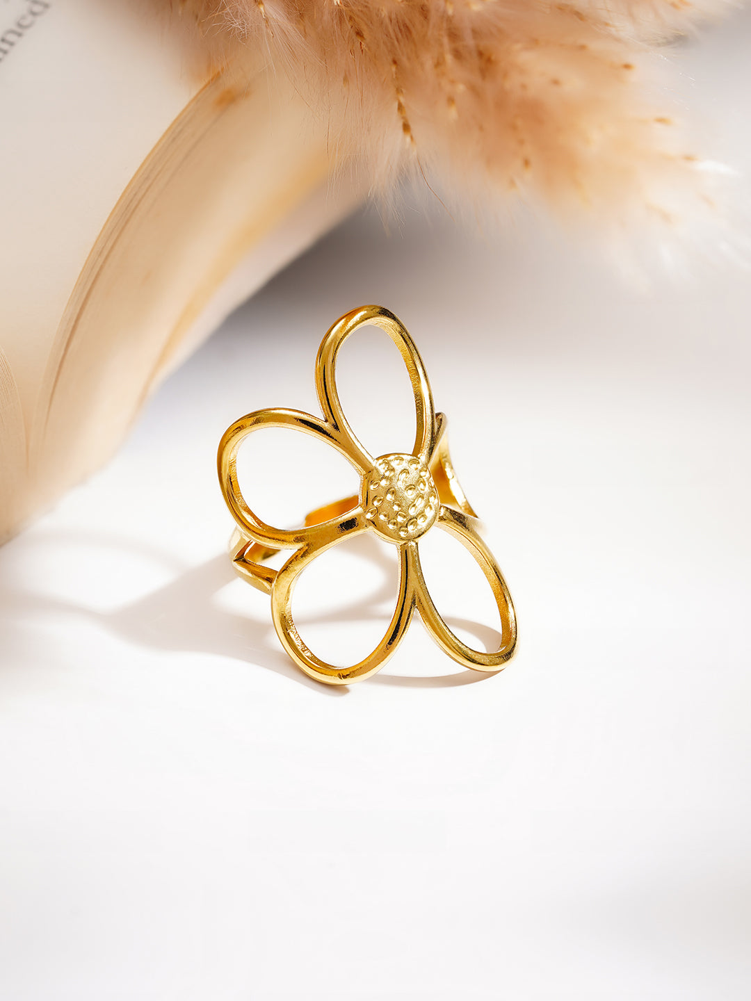 Demi Fine 18K Gold Plated Stainless steel Blooming Daisy Statement Ring Length - Adjustable