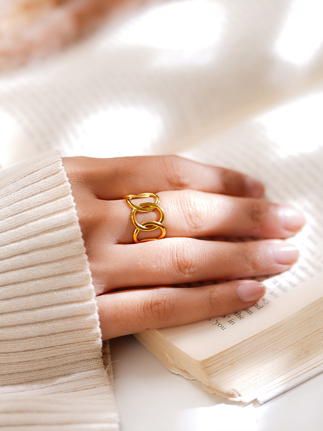 Demi Fine 18K Gold Plated Stainless steel Linked Loop Statement Ring Length - Regular
