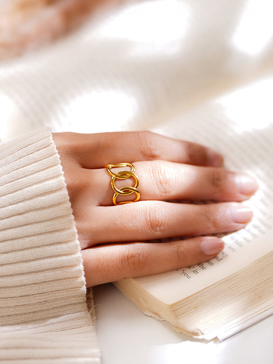 Demi Fine 18K Gold Plated Stainless steel Linked Loop Statement Ring Length - Regular