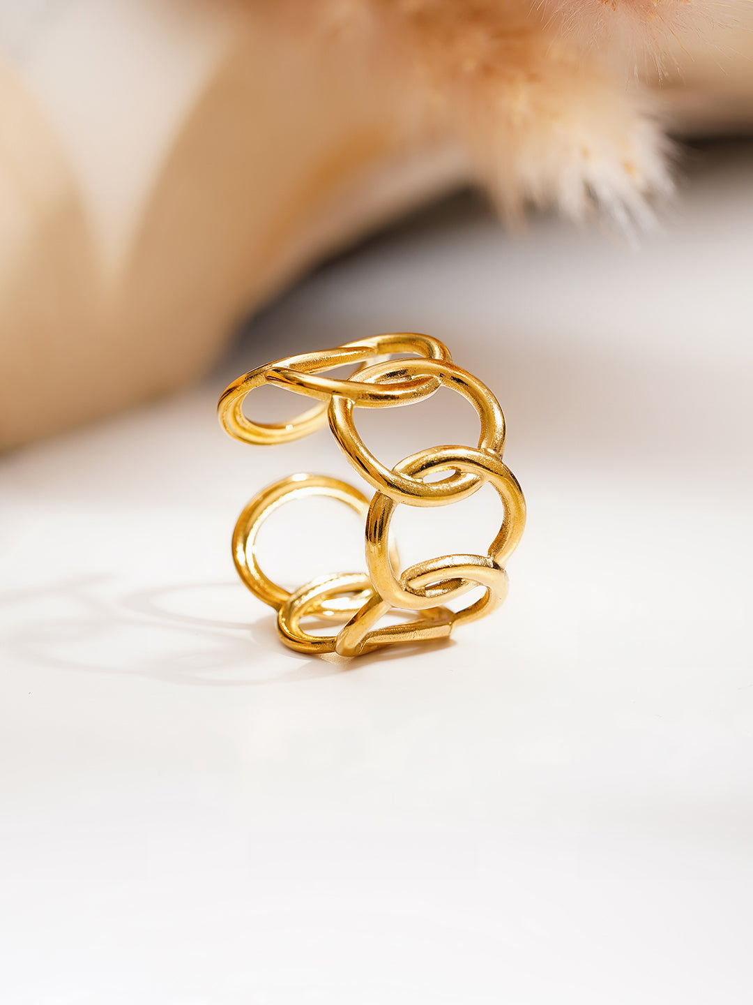 Demi Fine 18K Gold Plated Stainless steel Linked Loop Statement Ring Length - Regular