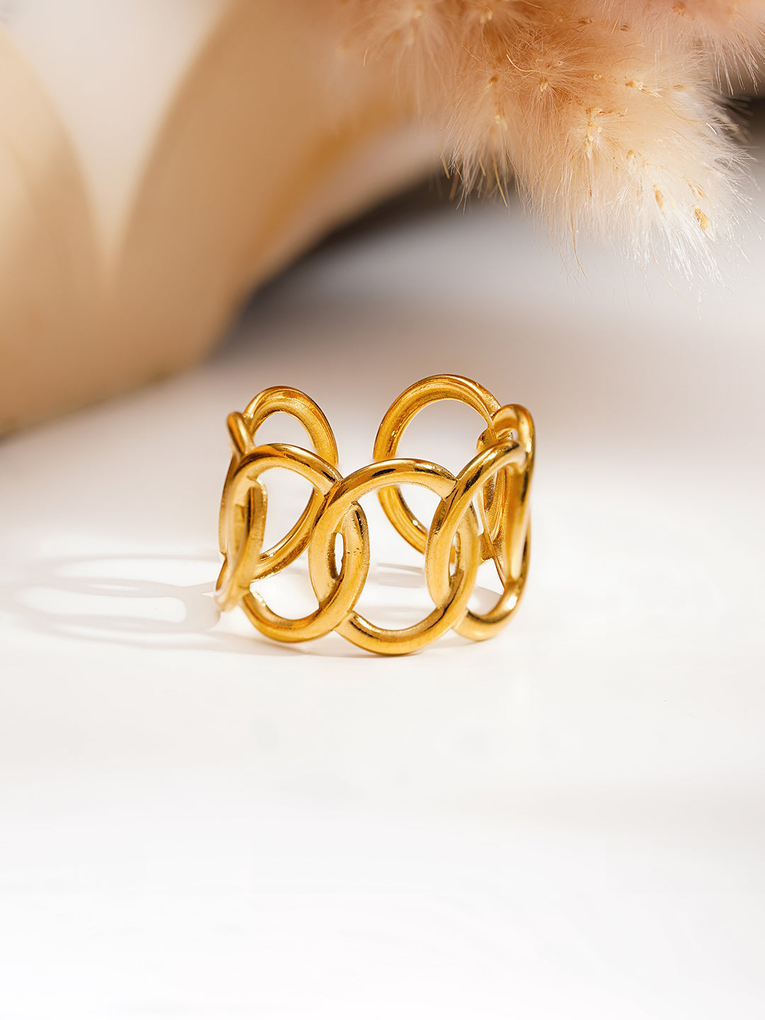 Demi Fine 18K Gold Plated Stainless steel Linked Loop Statement Ring Length - Regular