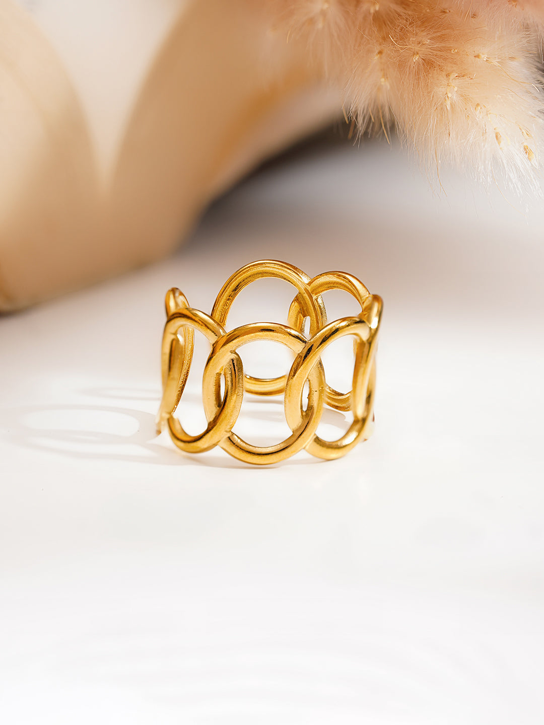 Demi Fine 18K Gold Plated Stainless steel Linked Loop Statement Ring Length - Regular