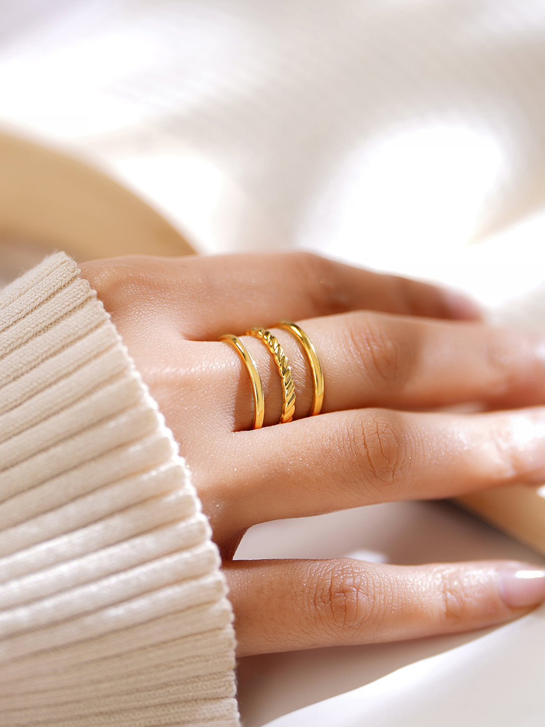 Demi Fine 18K Gold Plated Stainless steel Twisted Triple Band Ring Length - Adjustable