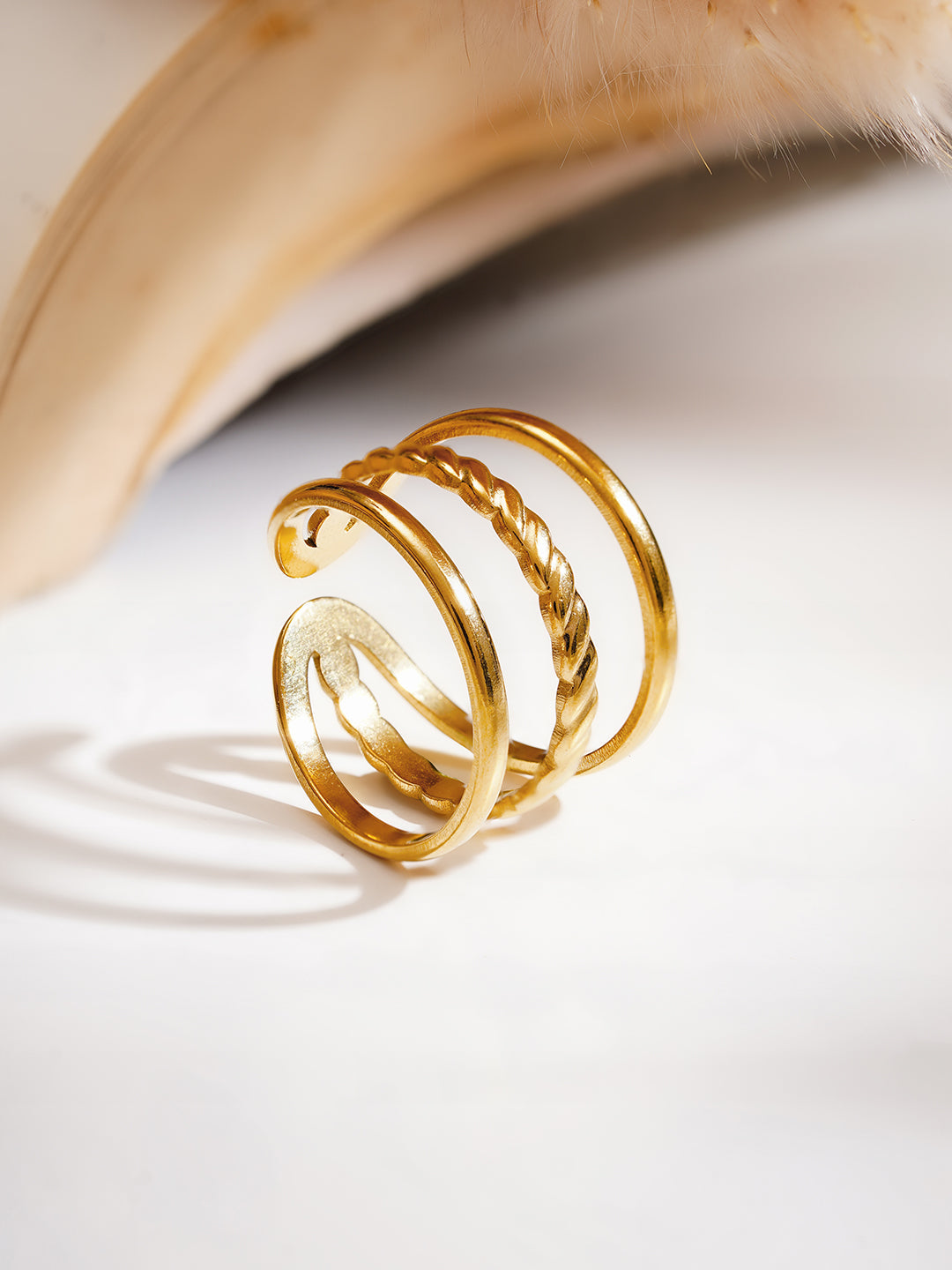 Demi Fine 18K Gold Plated Stainless steel Twisted Triple Band Ring Length - Adjustable