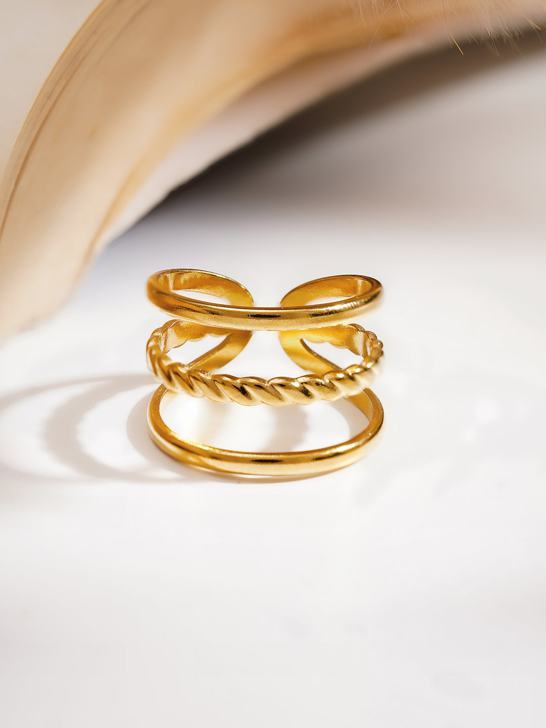 Demi Fine 18K Gold Plated Stainless steel Twisted Triple Band Ring Length - Adjustable