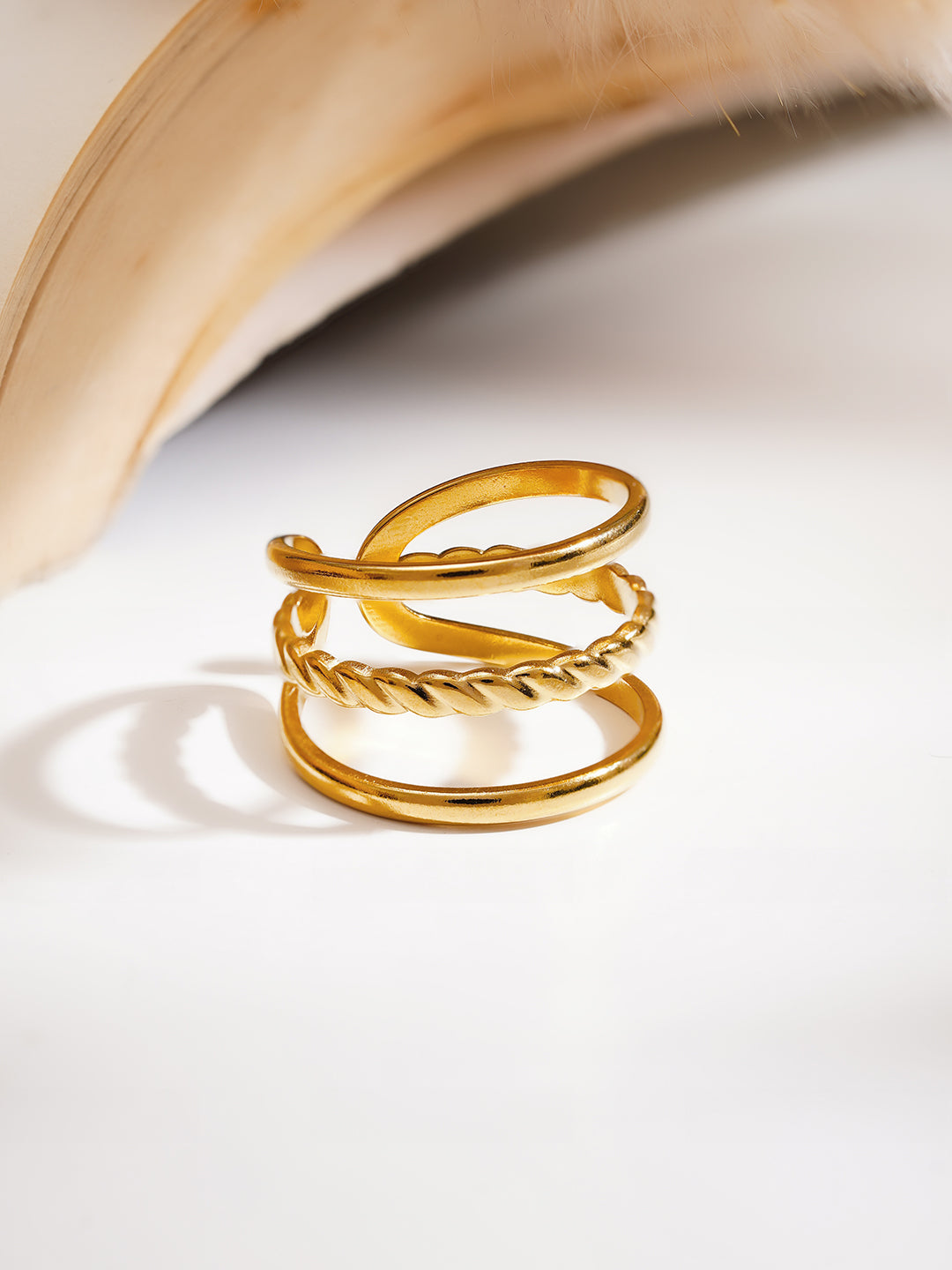 Demi Fine 18K Gold Plated Stainless steel Twisted Triple Band Ring Length - Adjustable