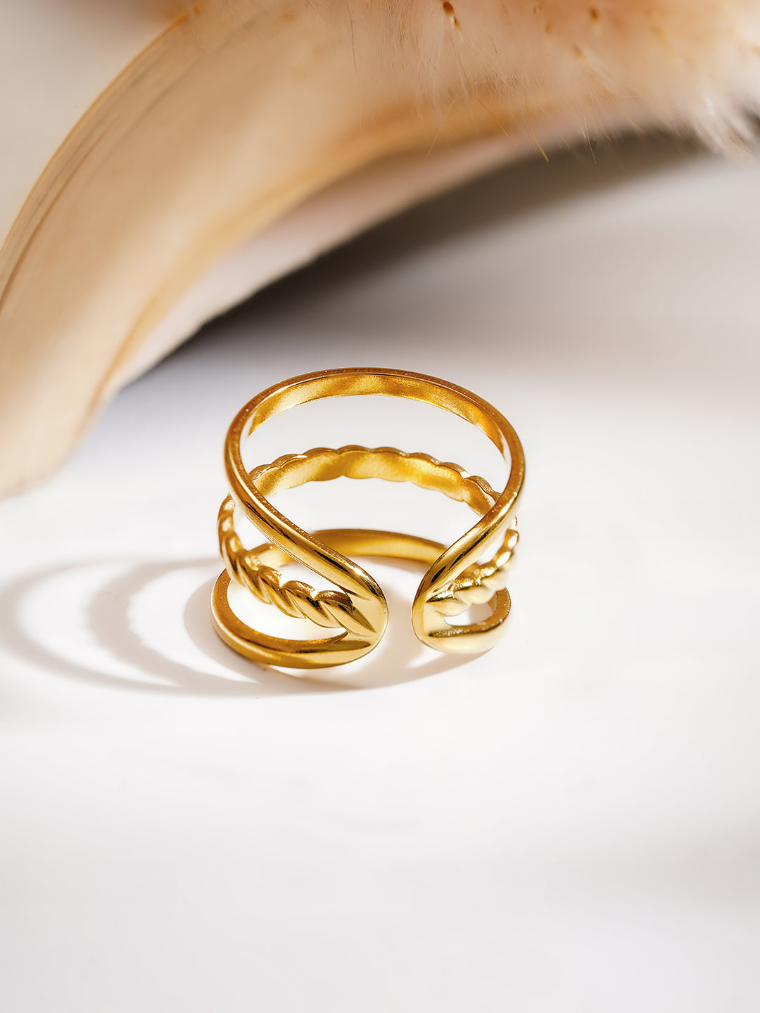 Demi Fine 18K Gold Plated Stainless steel Twisted Triple Band Ring Length - Adjustable