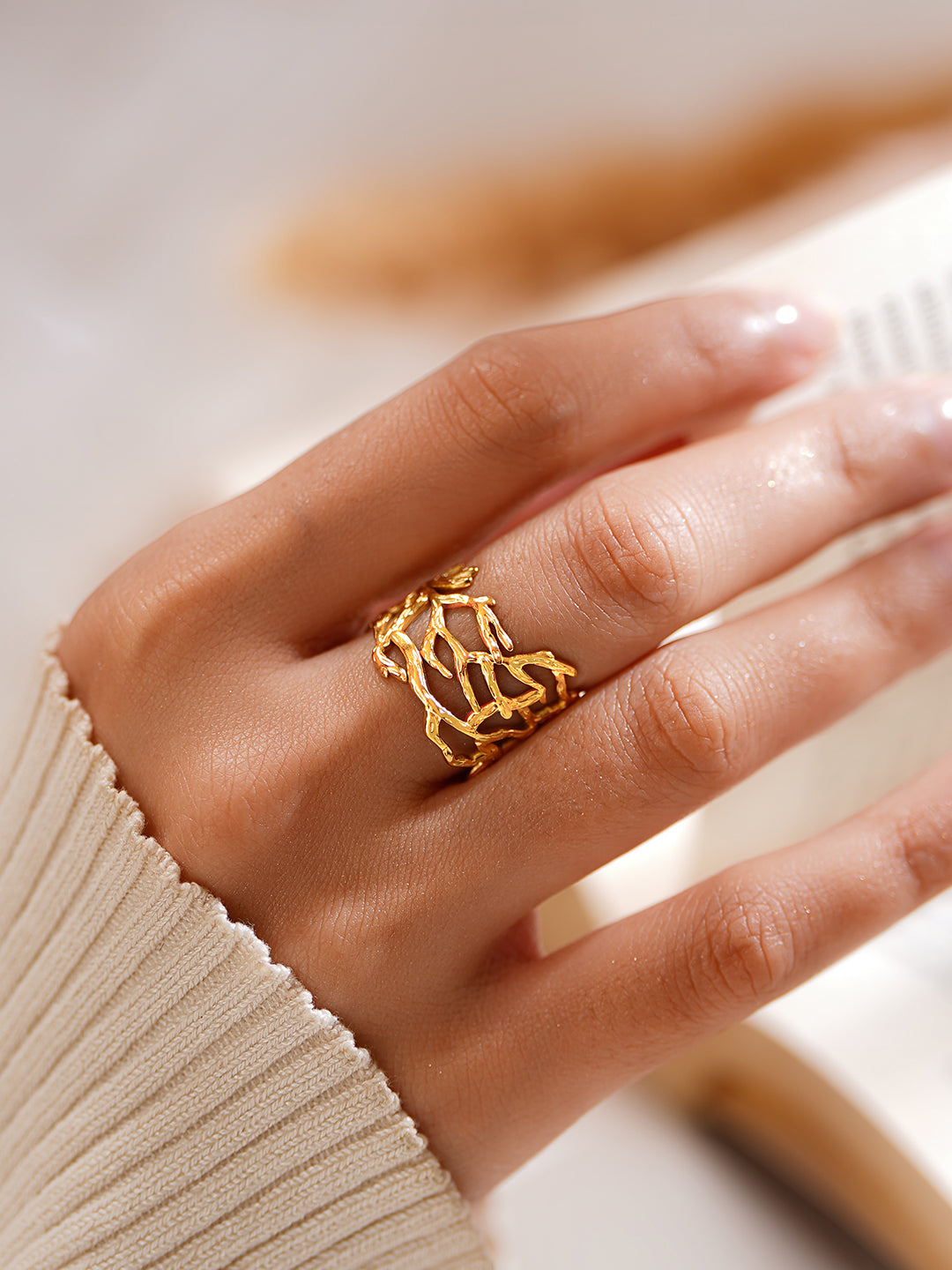 Demi Fine 18K Gold Plated Stainless steel Wild Vine Statement Ring Length - Regular