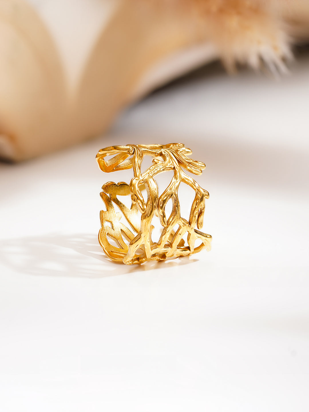 Demi Fine 18K Gold Plated Stainless steel Wild Vine Statement Ring Length - Regular