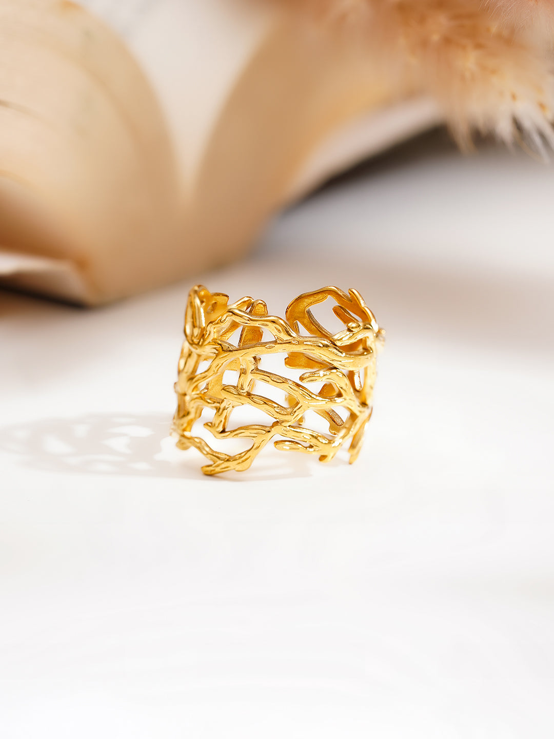 Demi Fine 18K Gold Plated Stainless steel Wild Vine Statement Ring Length - Regular