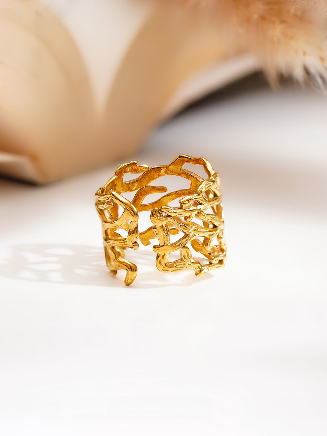 Demi Fine 18K Gold Plated Stainless steel Wild Vine Statement Ring Length - Regular