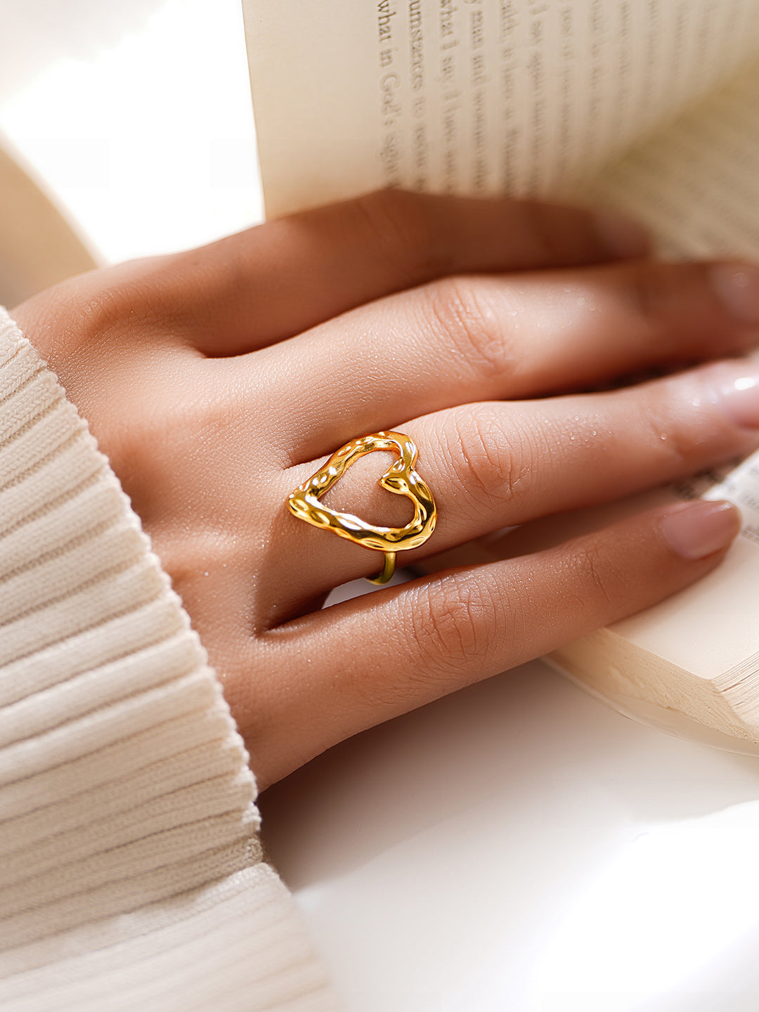 Demi Fine 18K Gold Plated Stainless steel Minimal Heart Outline Ring Length - Adjustable