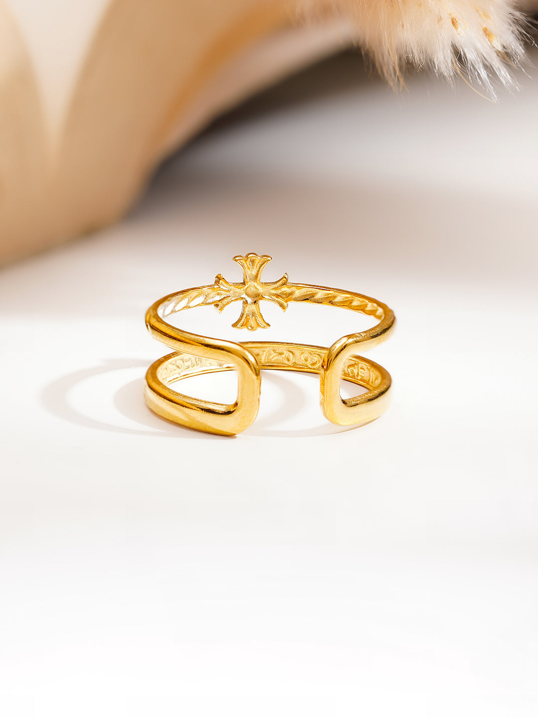 Demi Fine 18K Gold Plated Stainless steel Cross Charm Open Ring Length - Adjustable