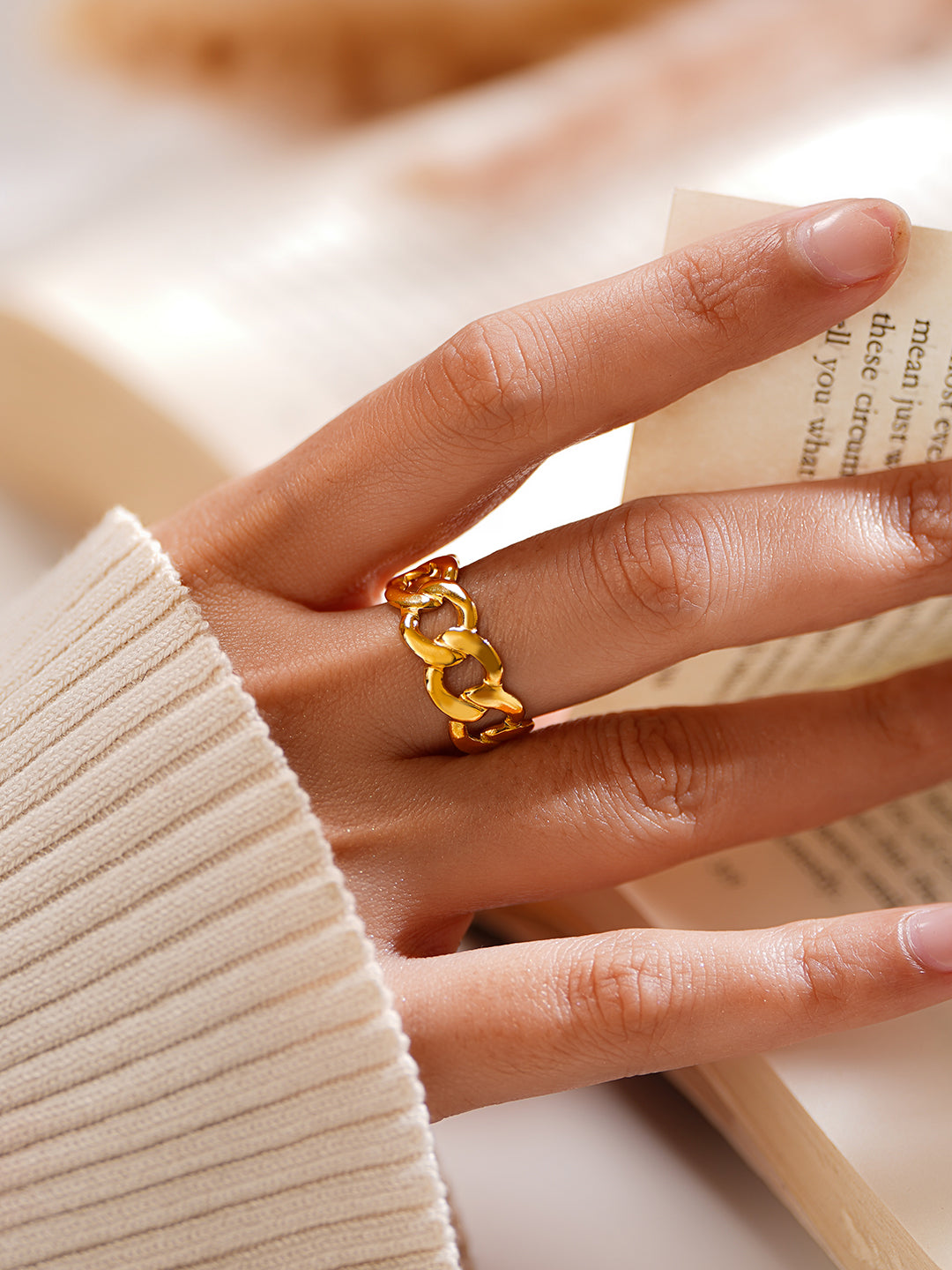 Demi Fine 18K Gold Plated Stainless steel Chunky Link Statement Ring Length - Adjustable