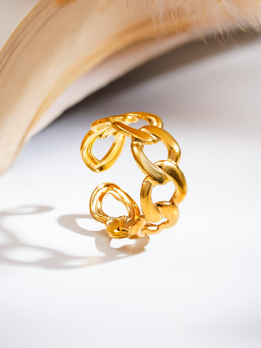 Demi Fine 18K Gold Plated Stainless steel Chunky Link Statement Ring Length - Adjustable
